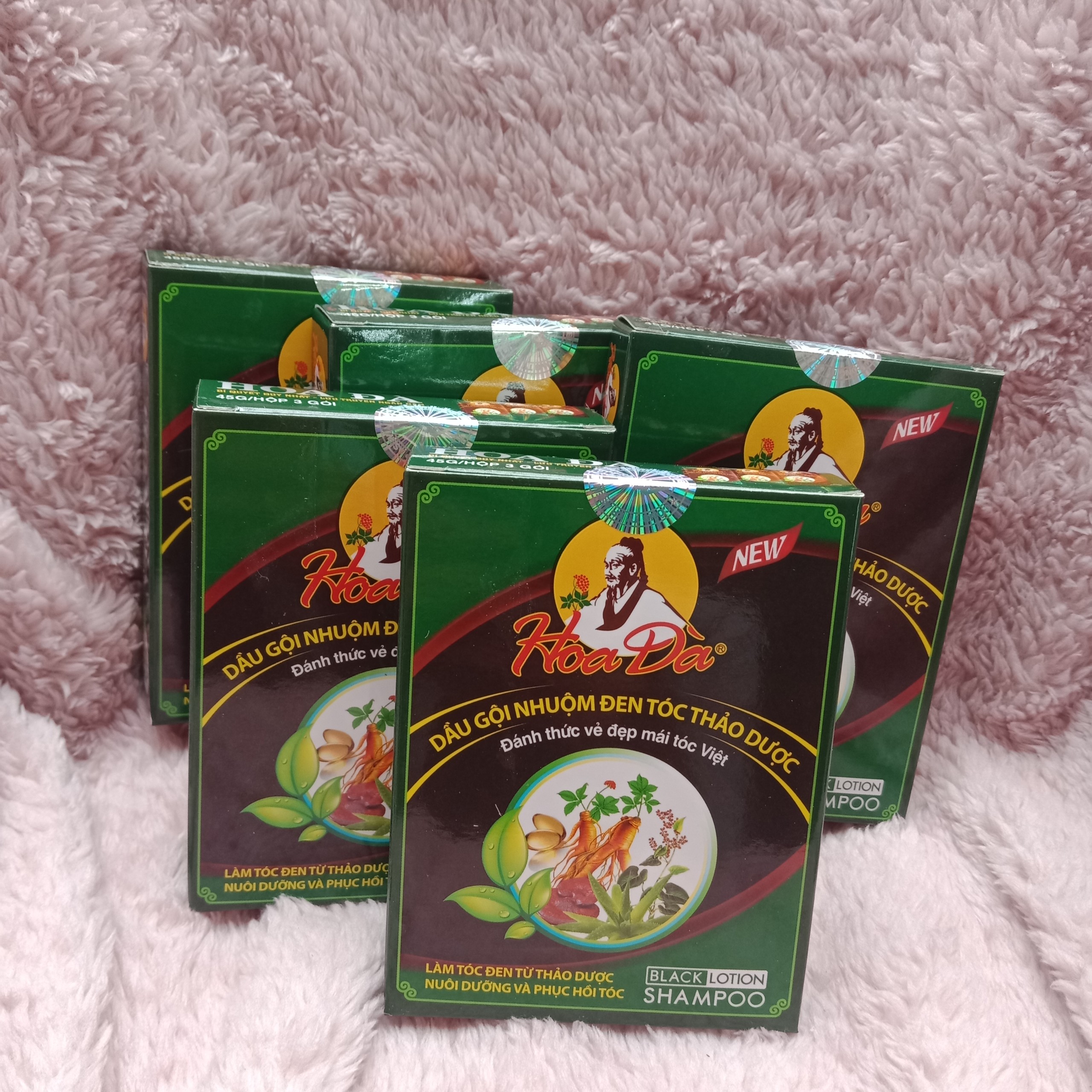 Combo 5 hộp Dầu gội nhuộm đen tóc thảo dược Hoa Đà hộp 3 gói