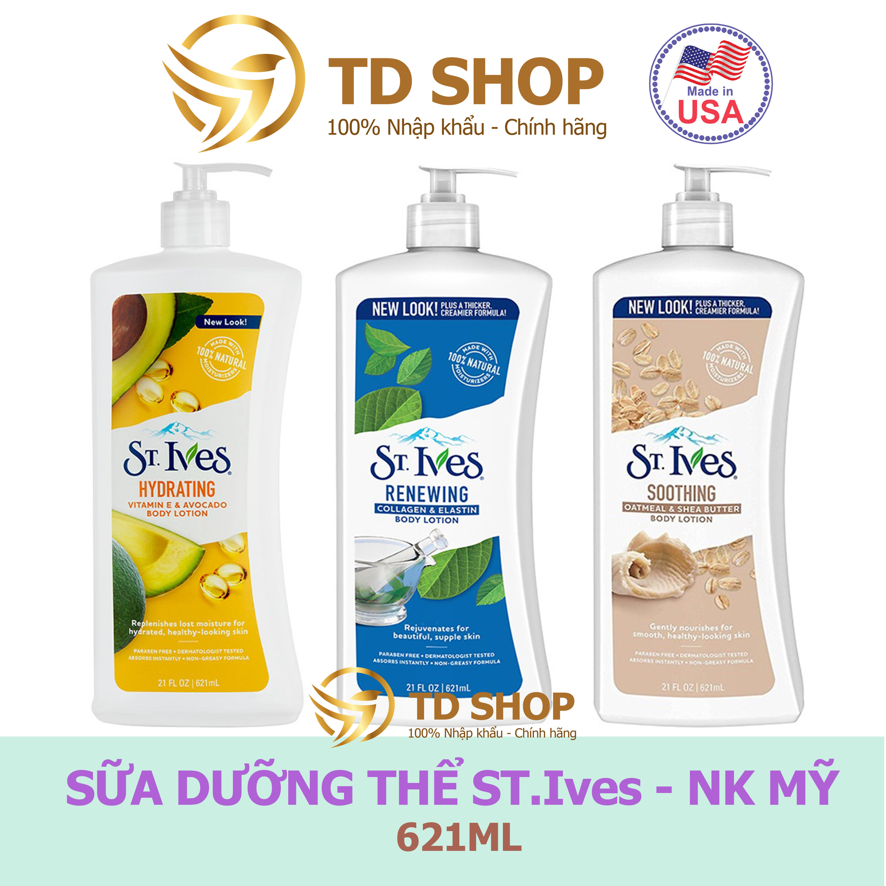 Sữa Dưỡng Thể St.Ives 621ml Vitamin E I Lúa mạch I Collagen Nhập khẩu Mỹ - TD Shop