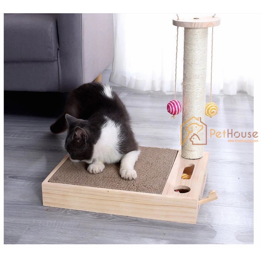 Bàn cào móng kích thước lớn có trụ cào chất liệu gỗ thông Pethouse