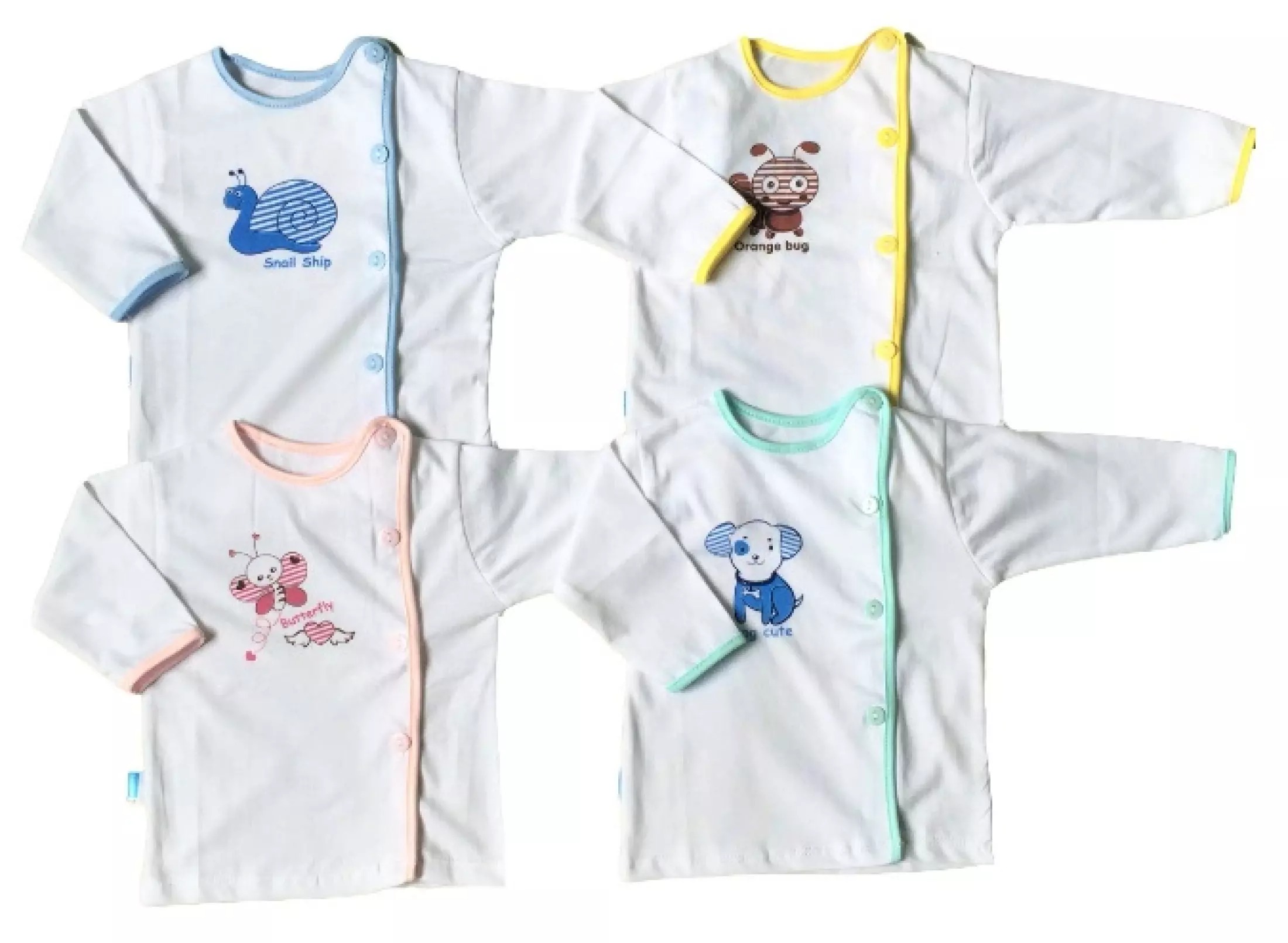[HCM]Áo Sơ Sinh Cotton Tay Dài Trắng Viền Màu Thái Hà Thịnh Cho Bé 0-9kg
