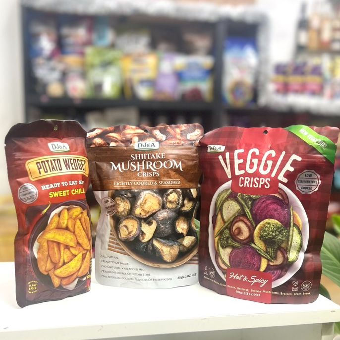 Các loại rau củ sấy dj&a shiitake mushroom crisps/ veggie crips/ potato wedges