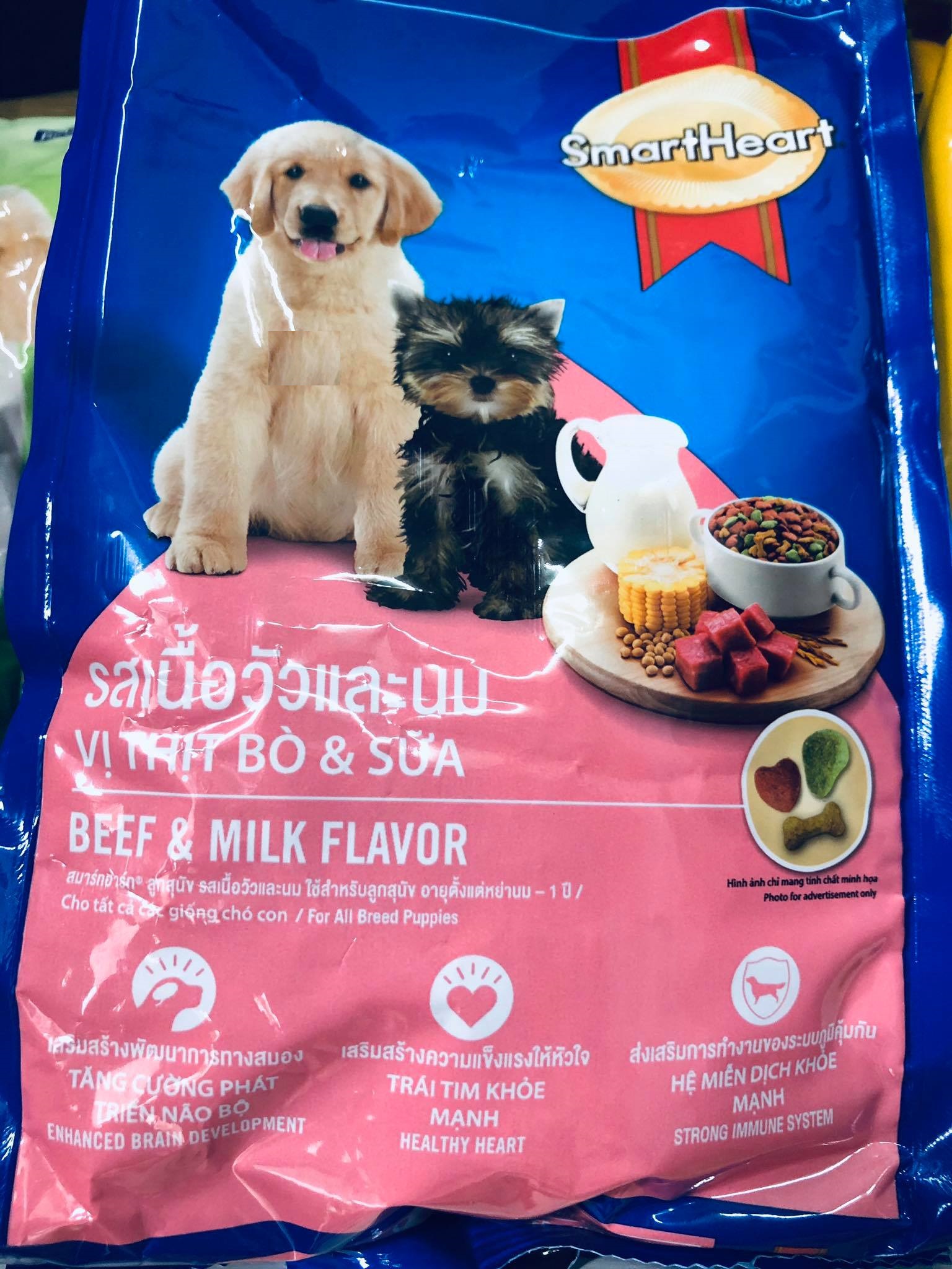 Thức ăn hạt cho chó con Smart Heart Pupy Beef&Milk Flavor vị bò và sữa bao 400g