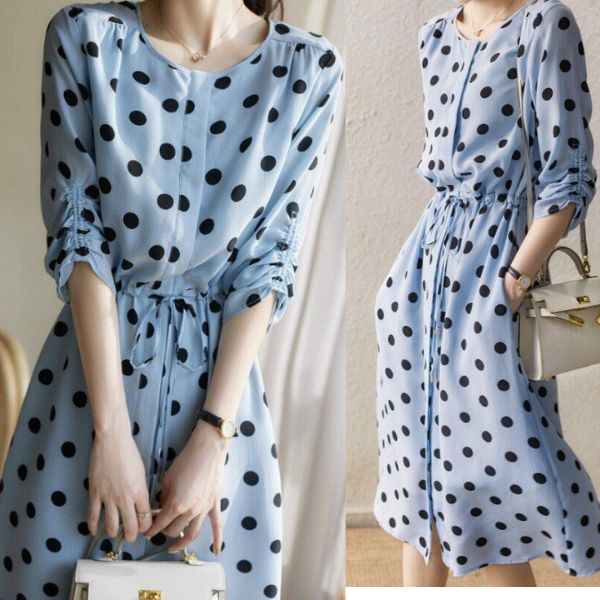 Freeshipmax đầm xòe xanh chấm bi đen