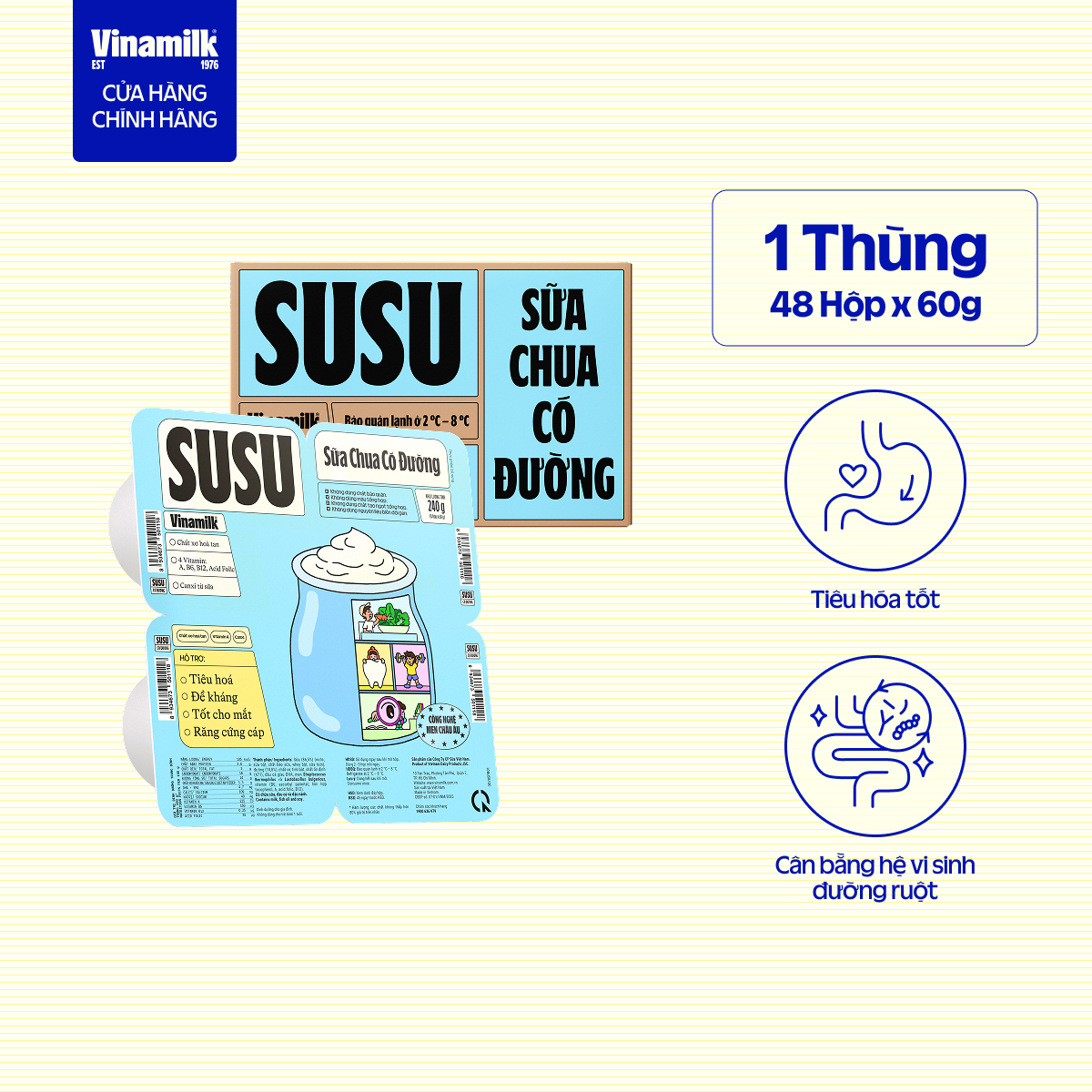 [CHỈ GIAO TRONG BÁN KÍNH 10KM] Thùng 48 hộp Sữa chua ăn SuSu IQ loại có đường hộp 80g