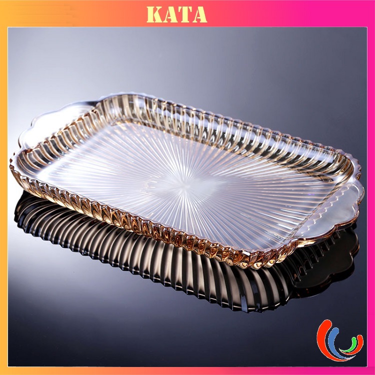 Khay thủy tinh đẹp đựng cốc thức ăn hoa quả hình chữ nhật có tay cầm mã jz-396 kích thước 38x22cm