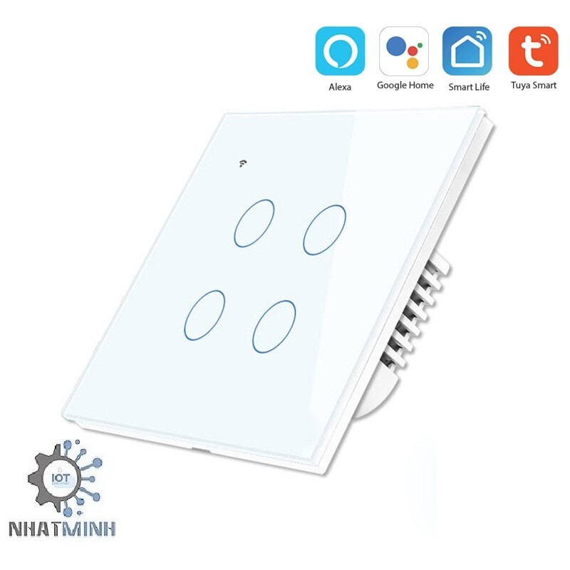 Công Tắc Wifi Có Rf433 Tuya 4 Nút Hình Vuông Thông Minh Điều Khiển Từ Xa Qua app Tuya Smart hoặc Smart Life