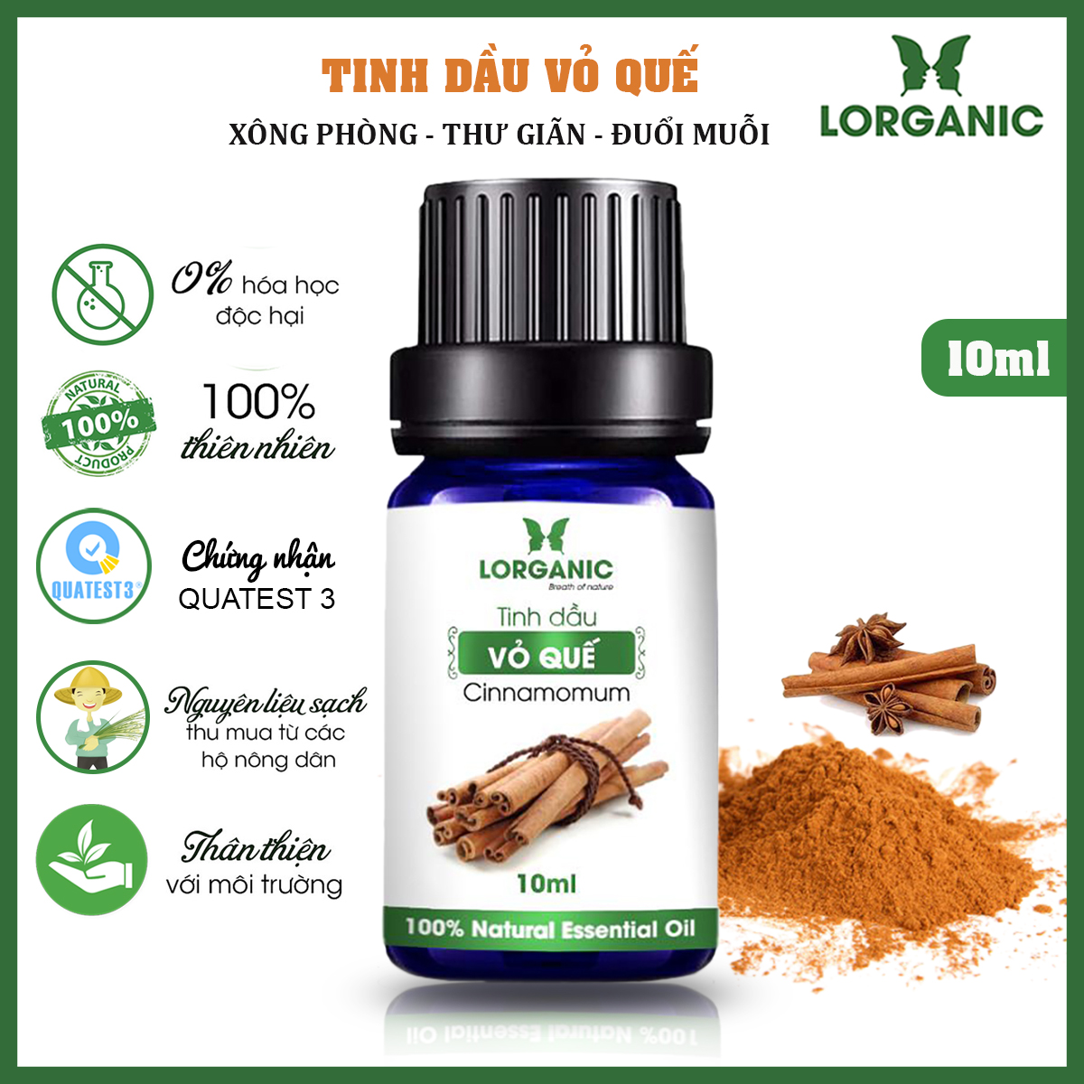 [HCM]Tinh Dầu Vỏ Quế Nguyên Chất Lorganic LGN0001 (10ml, 50ml)