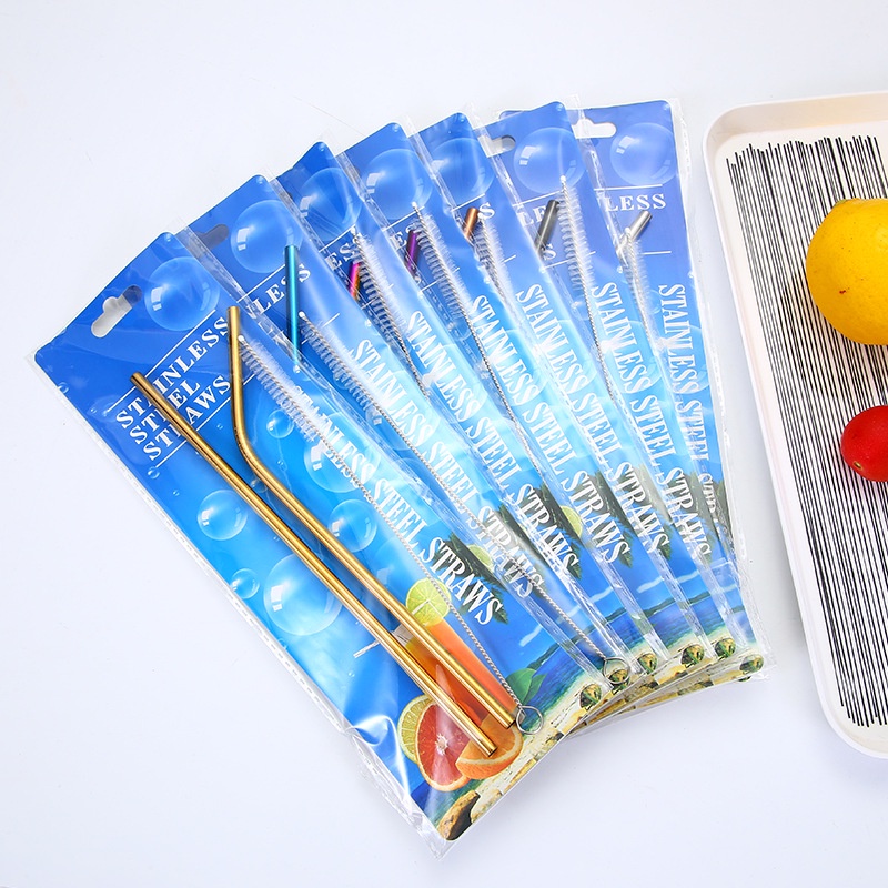 Bộ 2 ống hút inox kèm cọ rửa - bộ 2 ống hút inox + cọ rửa có thể tái sử dụng nhiều lần - ống hút thẳng, ống hút cong inox, cọ rửa ống hút