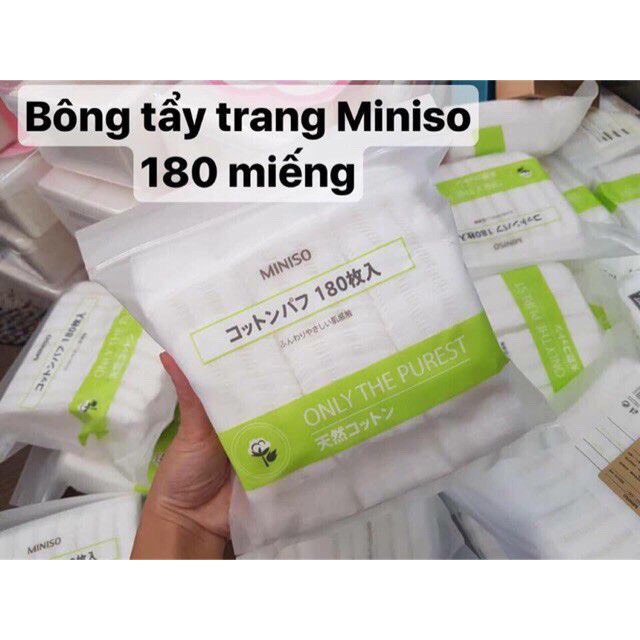Bông tẩy trang Miniso Nhật Bản túi zip gói 180 miệng tiện dụng