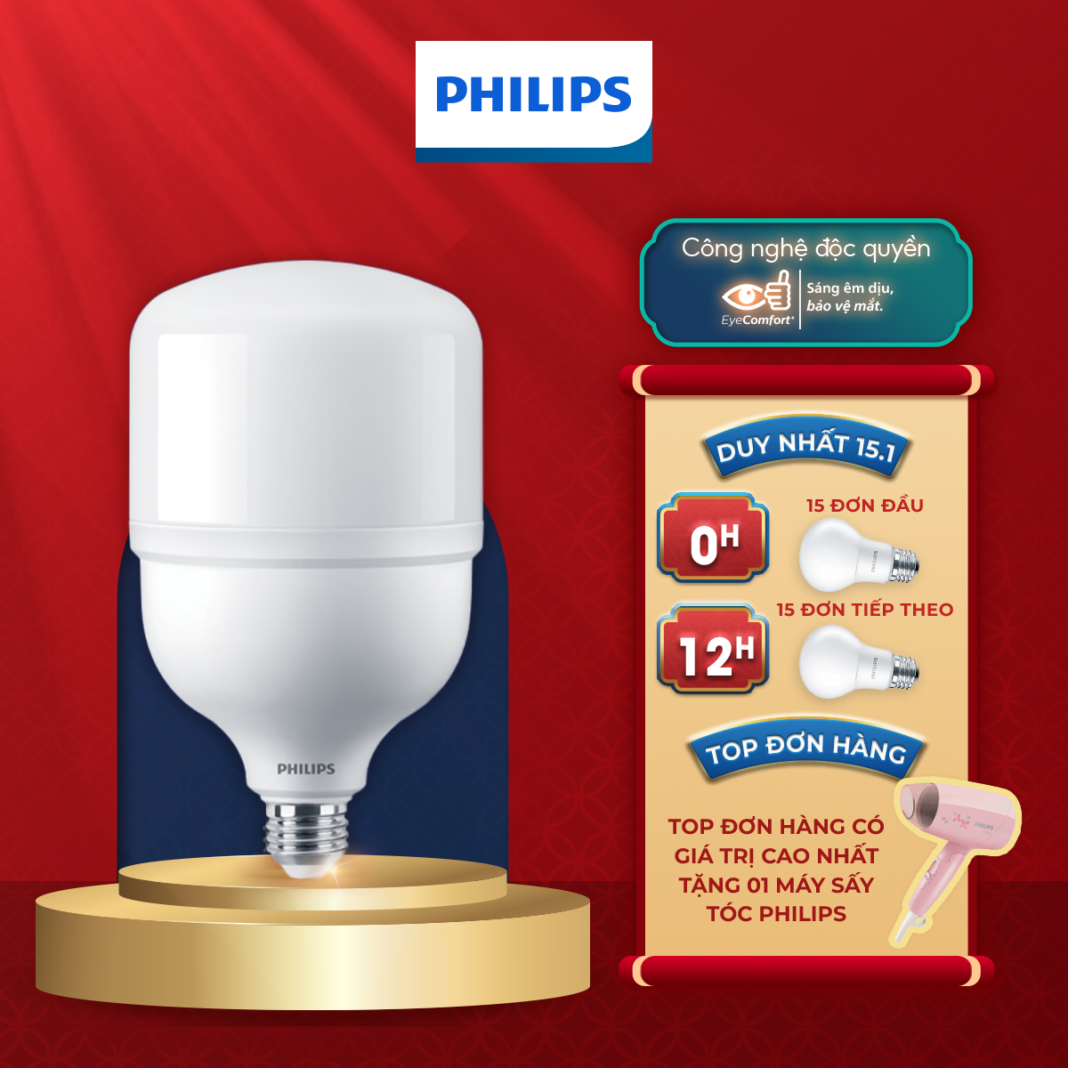 Bóng đèn Philips trụ TForce siêu sáng 25W35W45W Ánh sáng trắng 6500K