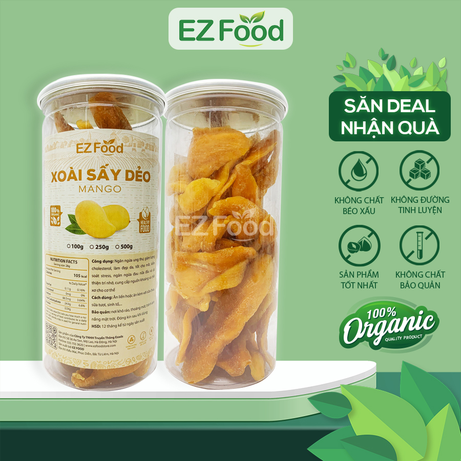 Xoài sấy dẻo không đường ezfood - trái cây sấy dẻo không đường, không chất tạo ngọt, ăn vặt healthy
