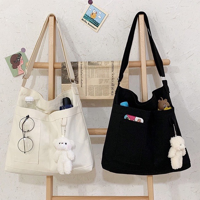 Túi tote đeo chéo 4 ngăn vải canvas đi học đi chơi phong cách ulzzang unisex