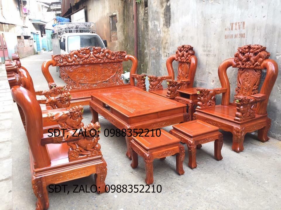 Bộ bàn ghế đồng kỵ rồng bát tiên gỗ hương đá