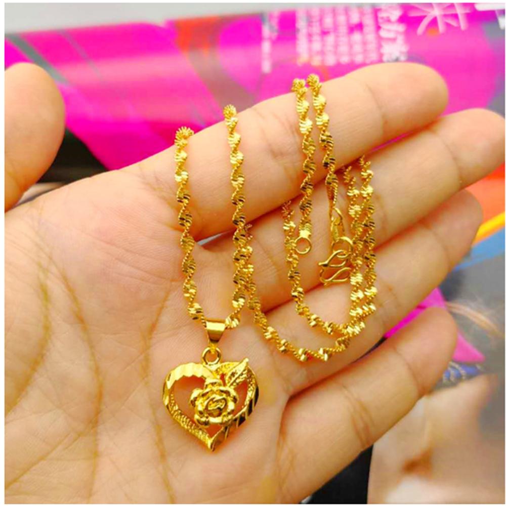 Dây Chuyền Nữ Mạ Vàng 24K - Mặt Trái Tim Đính Bông Hoa Hồng !!!