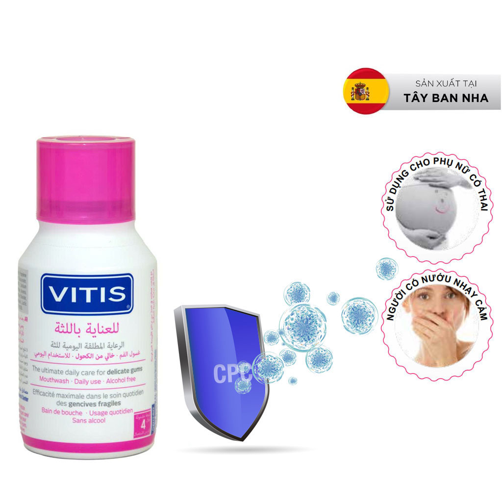 Nước súc miệng diệt khuẩn, dành cho nướu nhạy cảm Vitis Healthy Gums 150ml - Tây Ban Nha