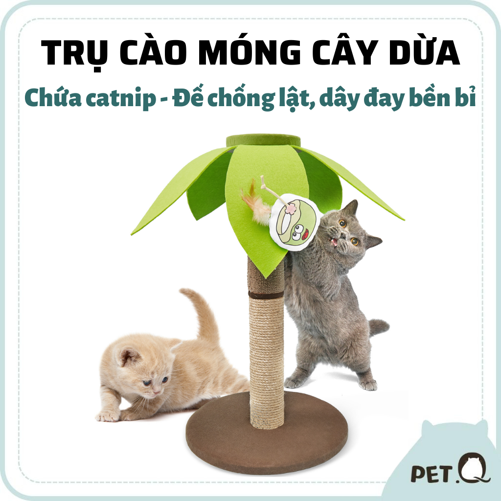 Trụ cào móng cho mèo FOFOS, Trụ cào móng hình cây dừa, Đồ chơi catnip, Dây đay bền bỉ an toàn, Đế ch