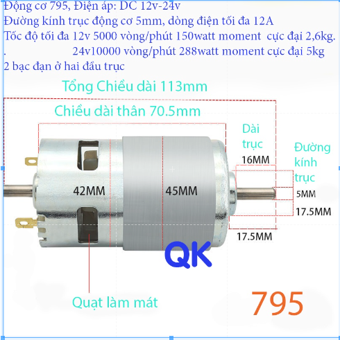 Motor 795 đường kính trục 5mm