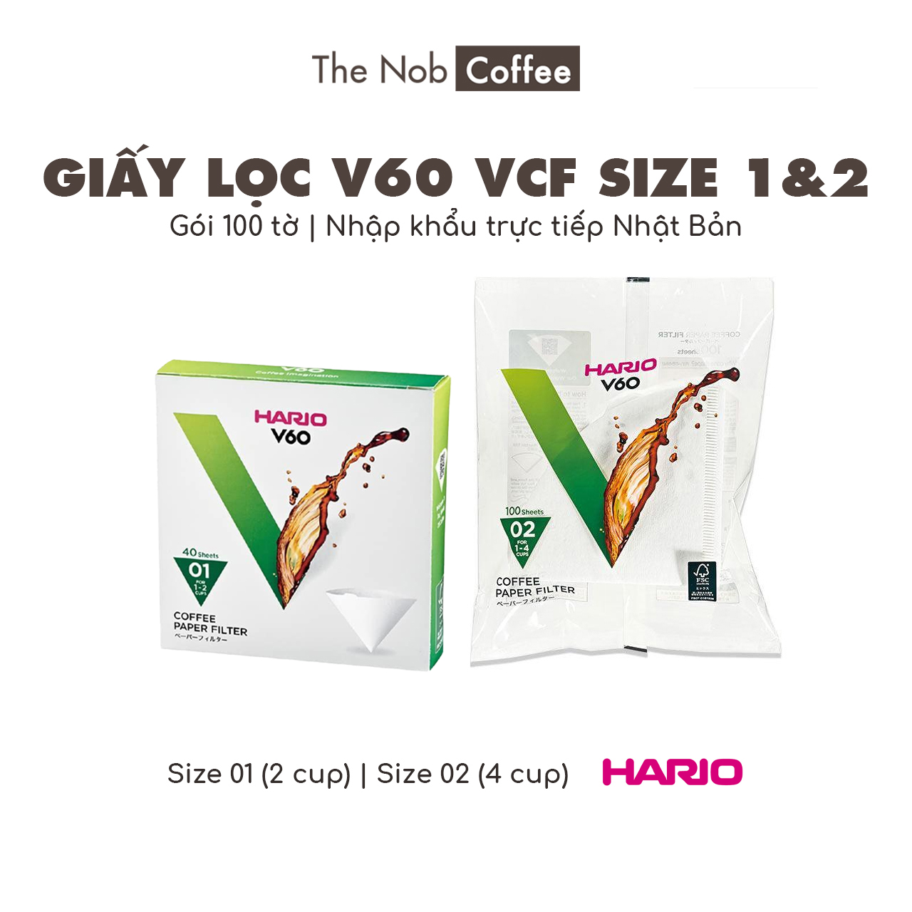 Giấy lọc cà phê Hario V60 size 1 và size 2 | Nhập khẩu Nhật Bản