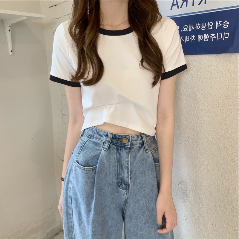 Áo thun croptop nữ phối viền màu sắc cực xinh