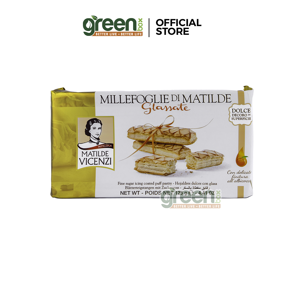 Bánh phồng giòn phủ đường và phủ mơ nhuyễn Vicenzi Ý Millefoglie Ditalia Glassate 125g