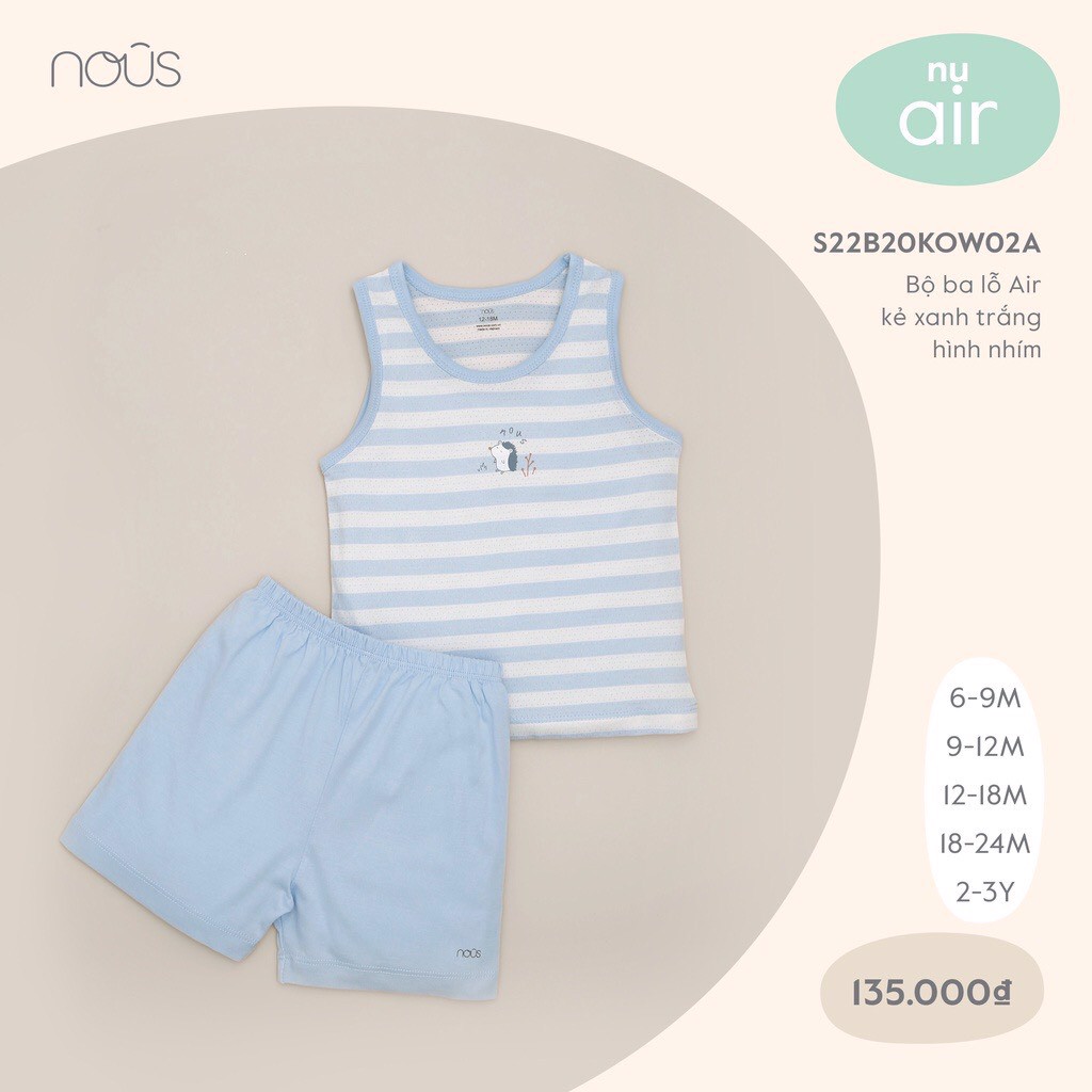 Bộ ba lỗ nous air kẻ xanh trắng hình nhím - quần áo bé trai