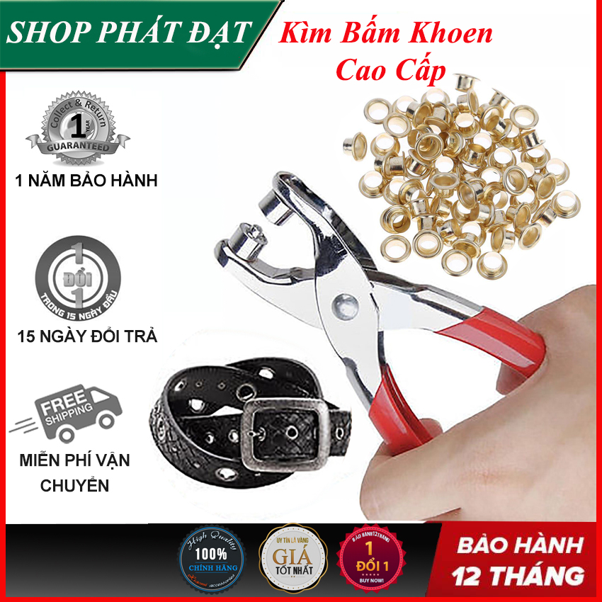 Kìm bấm khoen bạt, kìm bấm khoen đa năng, Kìm bấm lỗ kèm 100 khoen đinh tán dùng cho thắt lưng da.