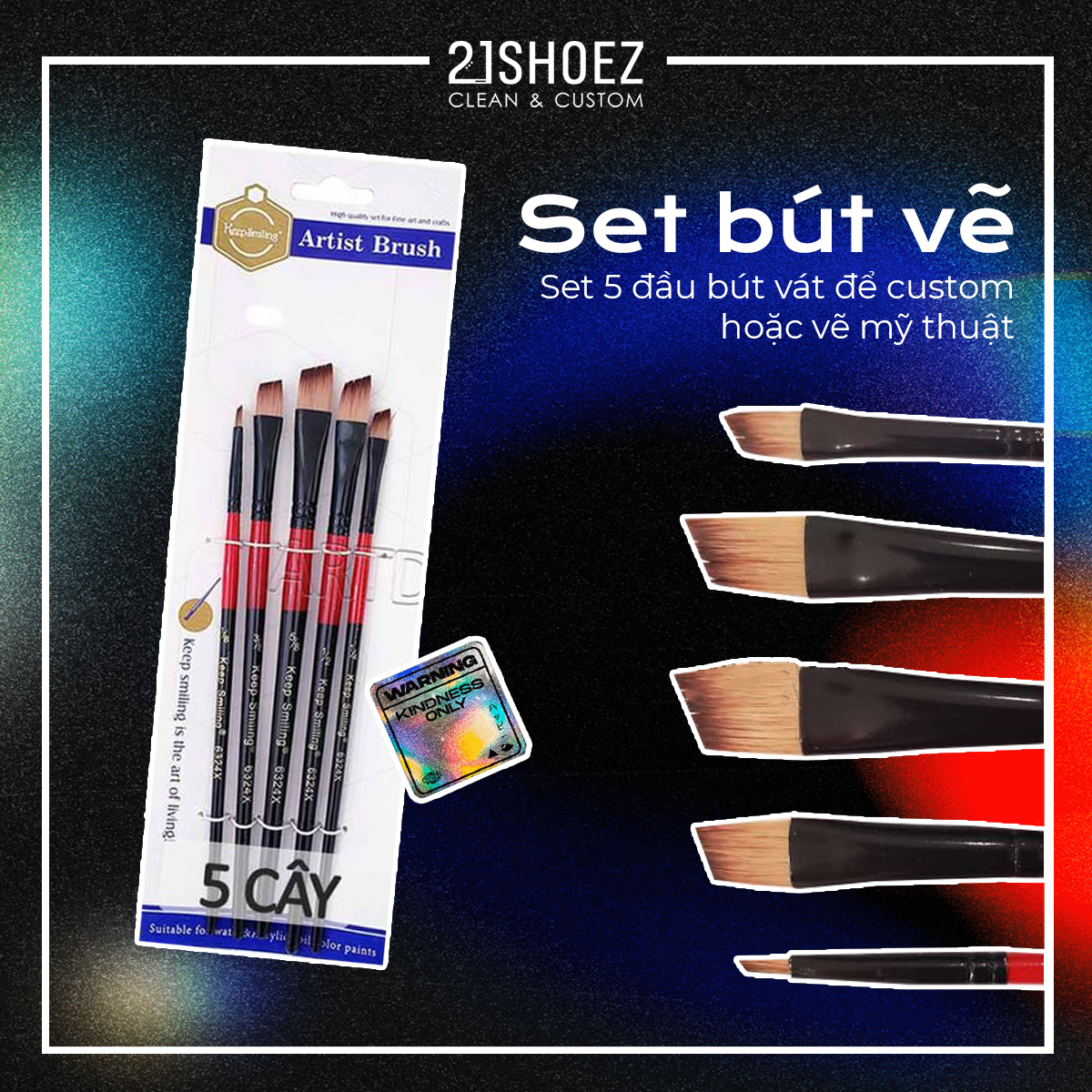 Bộ Cọ Vẽ Đầu Vát Chuyên Dụng Custom Giày - Set 5 Bút