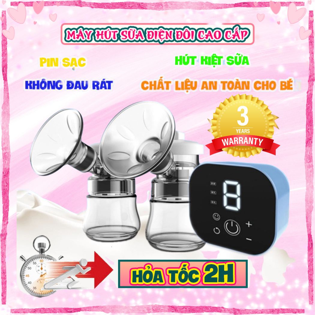 Máy hút sữa điện đôi Electric Breast Pump cao cấp, Máy hút sữa có 3 chế độ hút sữa, kích sữa, massage và 9 cấp độ hút sữa không gây đau rát cho mẹ hút êm ái như em bé bú