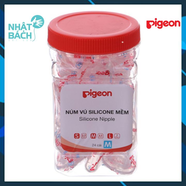 Hộp 24 cái Núm vú Pigeon Núm vú cổ hẹp silicon siêu mềm size S M L