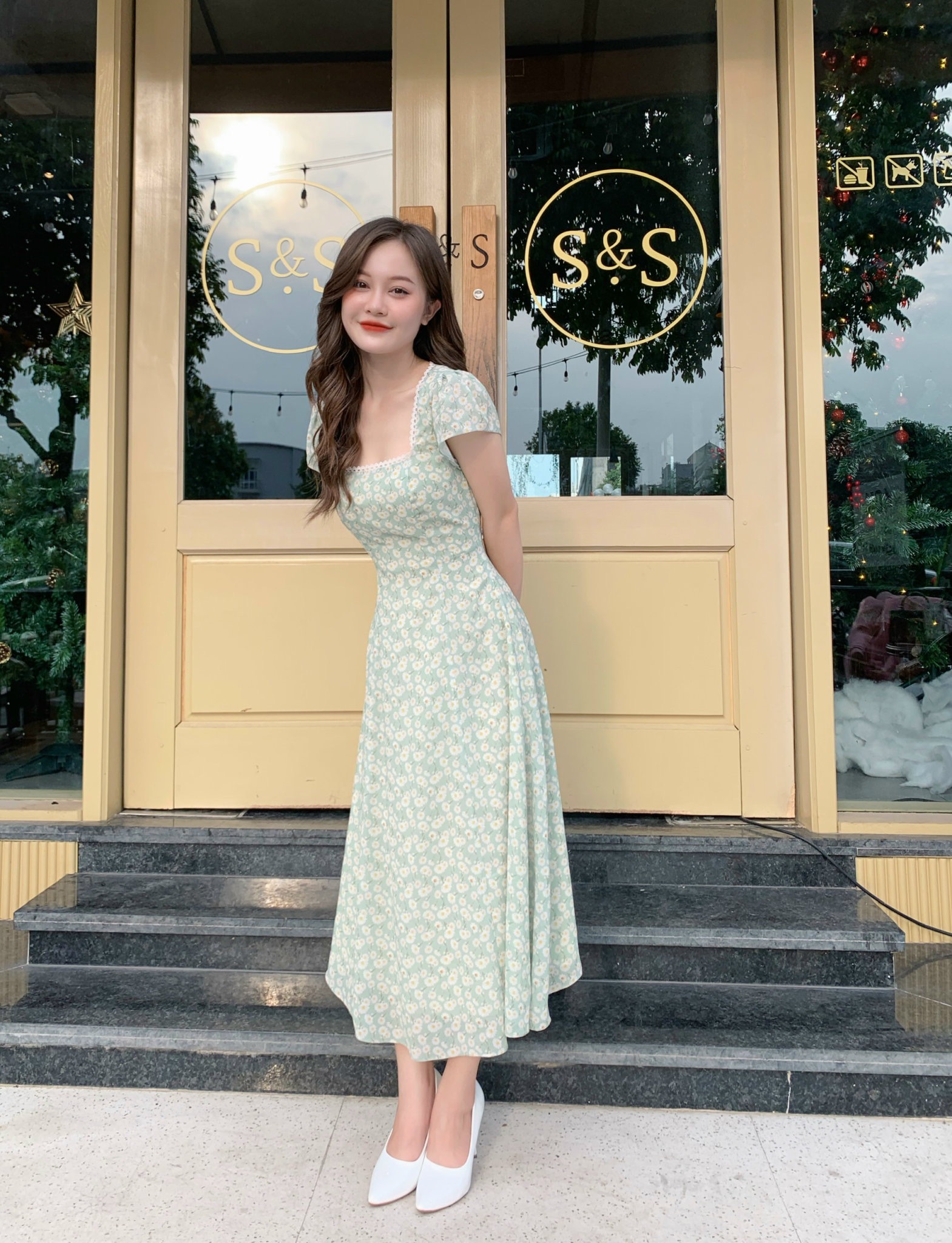 TIELA Đầm váy hoa cúc xanh-Daniel Dress