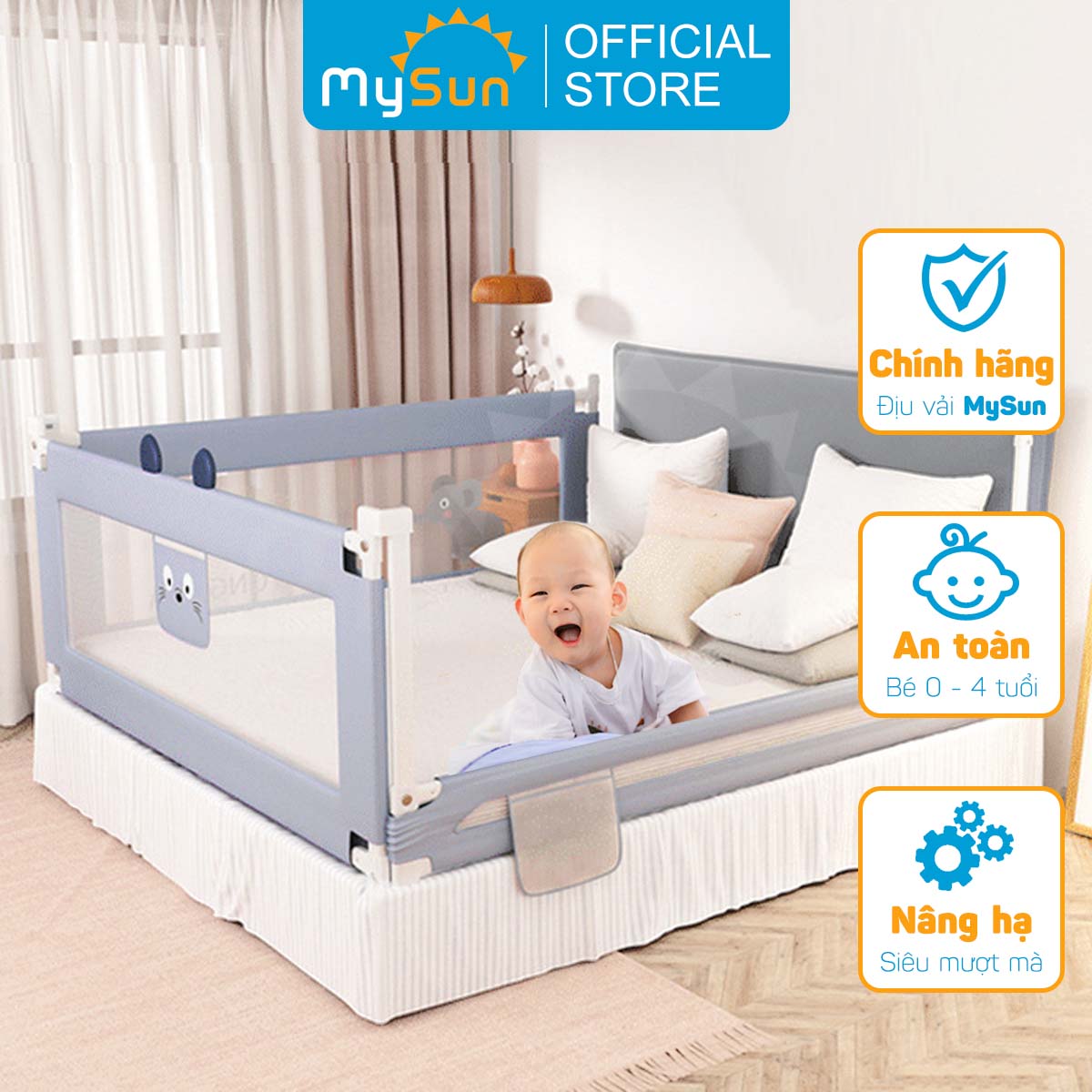 Thanh chắn giường tấm khung thép dạng trượt cho bé 1m2 1m5 1m8 1m9 2m2 an toàn MySun