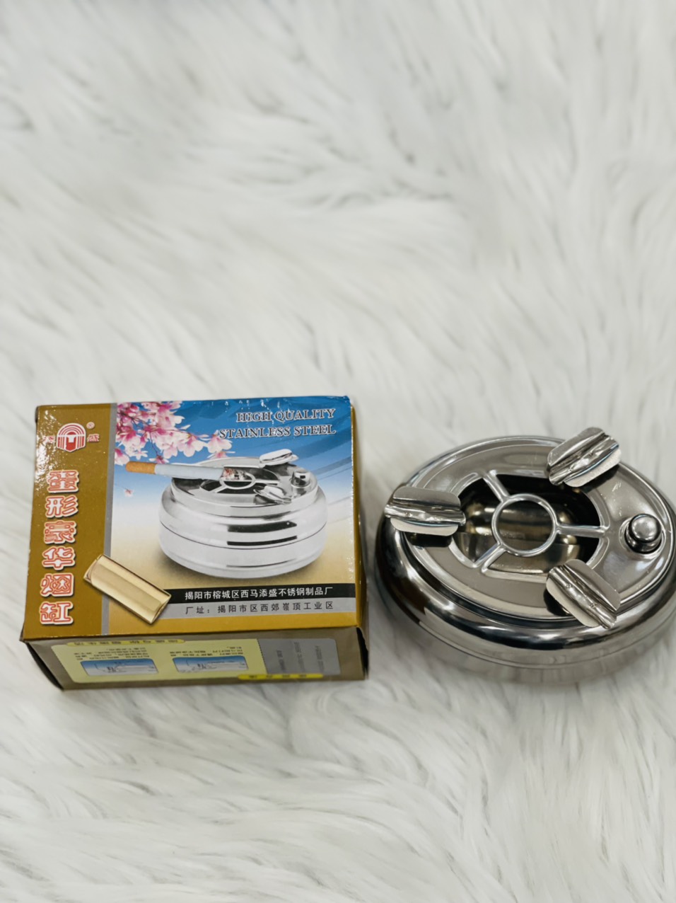 Gạt Tàn thuốc có Nút bấm 2 ngăn Inox 304 (12 x 7 x 5cm)