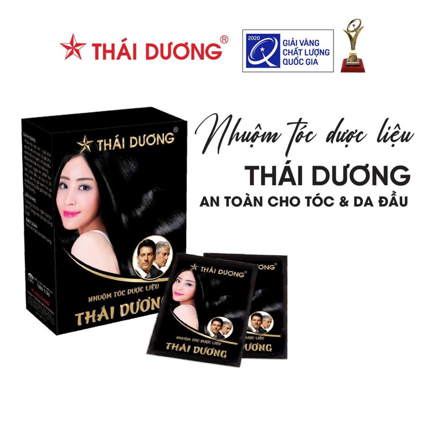 Bột nhuộm tóc dượᴄ liệu màu đen Sao Thái Dương hộp 5 gói