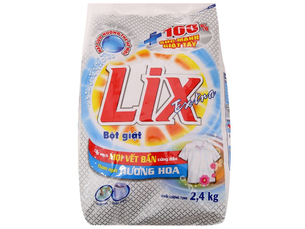 Bột giặt Lix Extra hương hoa bịch 2.4KG - xà bông giặt quần áo thơm lâu