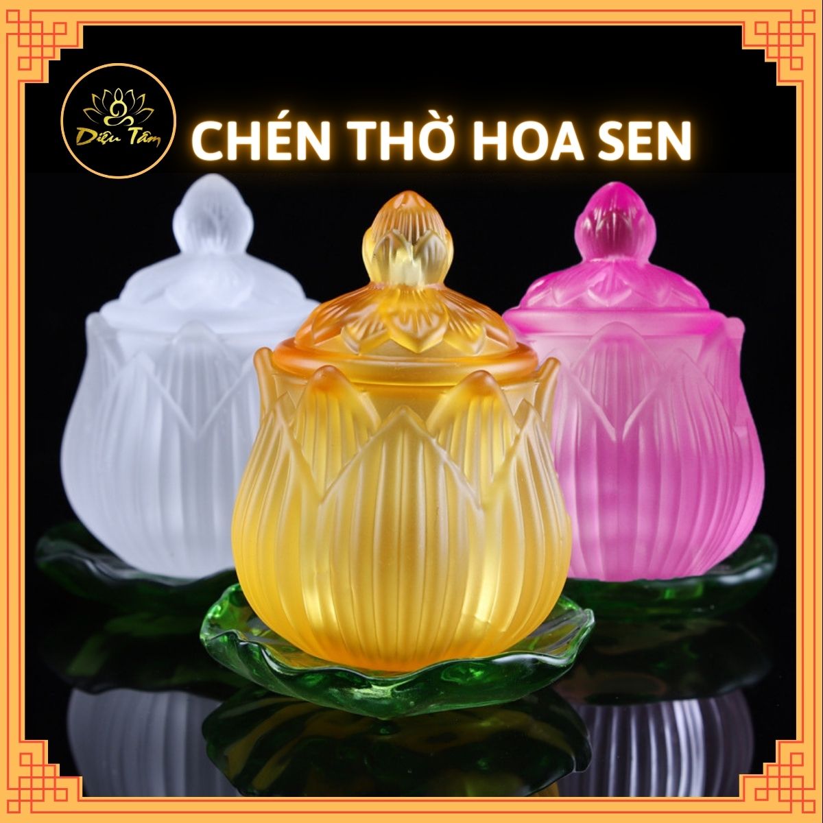 Chén thờ cúng phật, đồ thờ cúng gia tiên ly sen vàng lưu ly