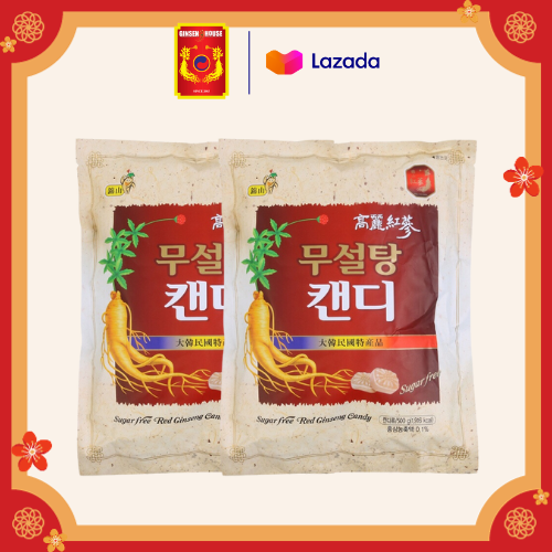 Combo 2 kẹo hồng sâm hàn quốc không đường giảm căng thăng - ginseng house bịch vàng 500g*2