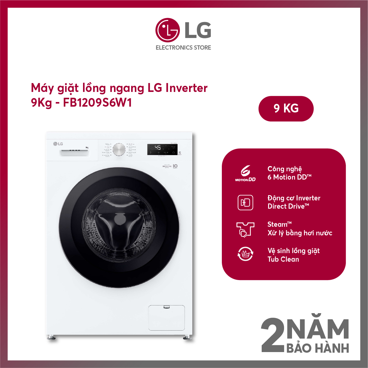 [FreeSHIP COD + Lắp Hà Nội] Máy giặt lồng ngang LG Inverter 9Kg FB1209S6W1