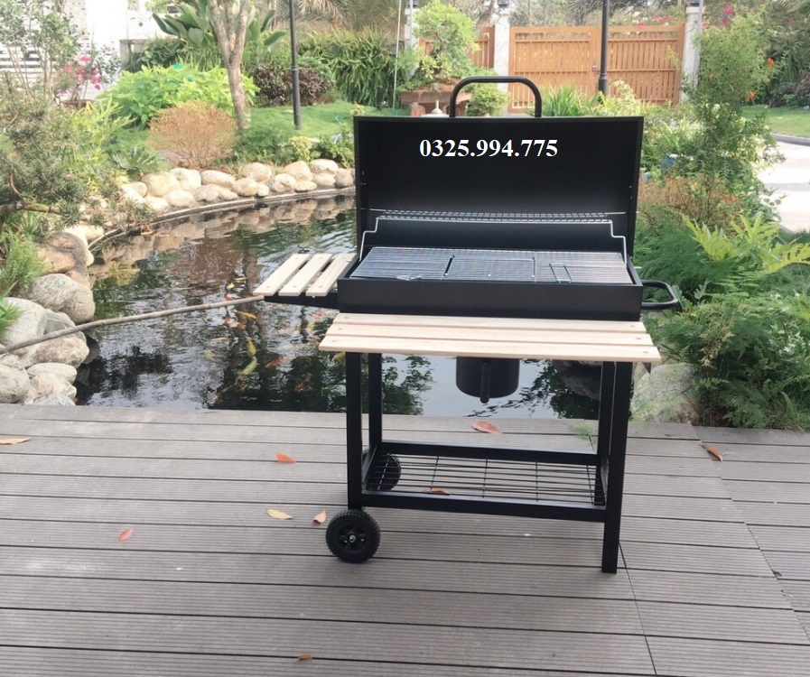 Bếp nướng than hoa ngoài trời có nắp đậy, bánh xe tay đẩy - BNBBQ05