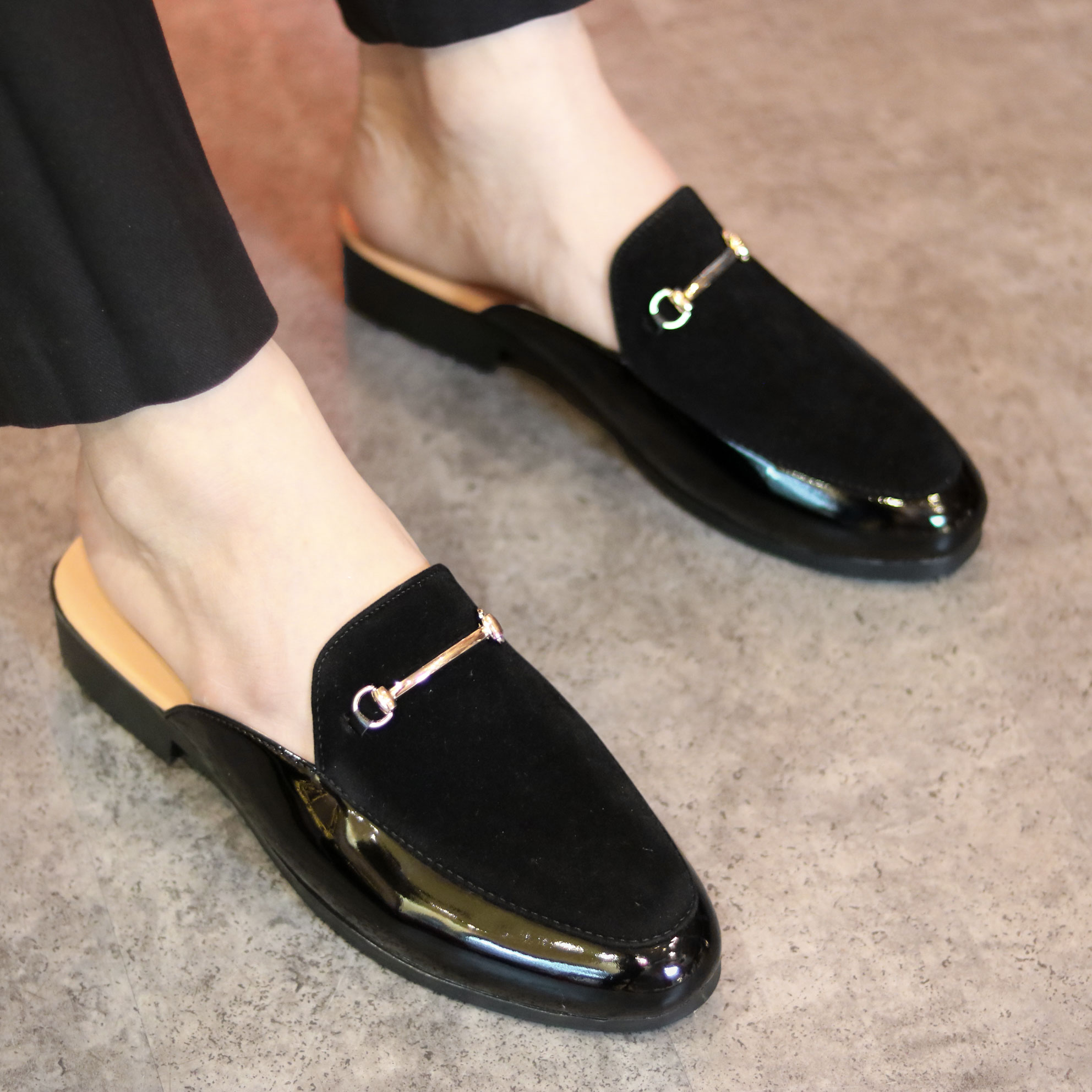 L194 - Sục da nam- giày hở gót nam chất liệu da Pu kết hợp da lộn đế cao su mã L194