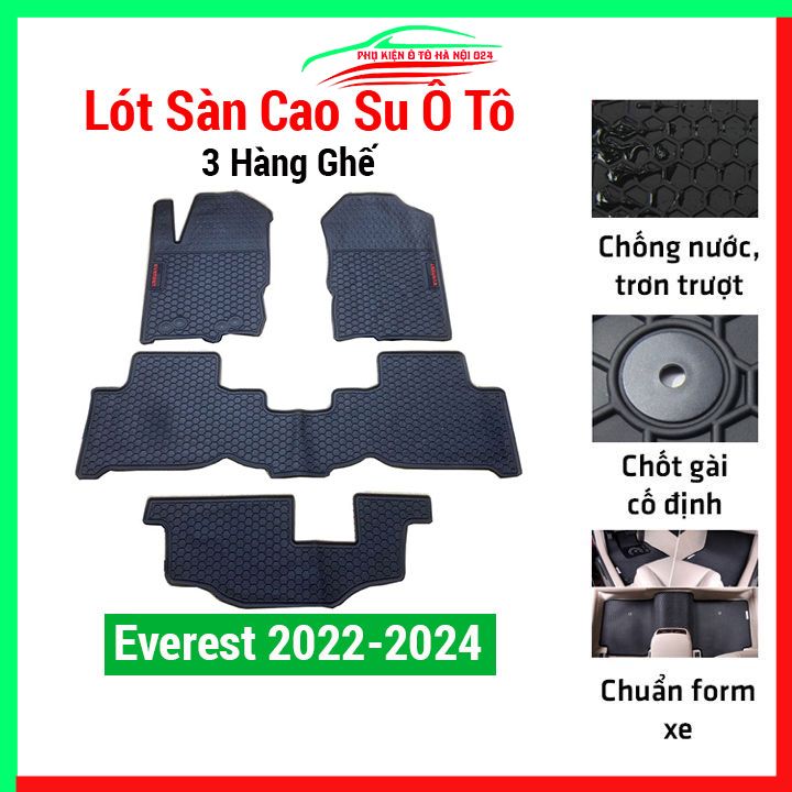 Thảm lót sàn ô tô cao su 3D Everest 2022 2023 2024 Mẫu Chuẩn 3 Hàng Ghế, thảm trải sàn xe hơi không mùi, chống trơn trượt, mài mòn tốt
