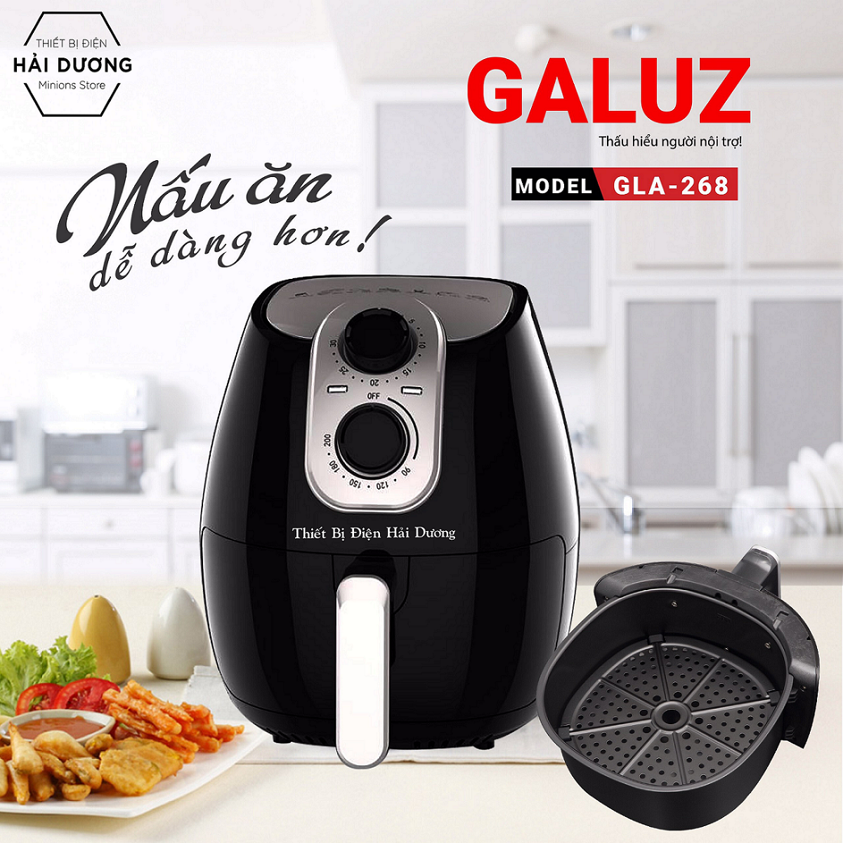Nồi chiên không dầu galuz gla-268 1500w 4 lít - bảo hành 18 tháng