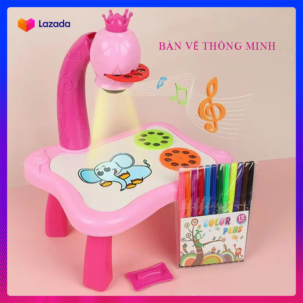 Bàn vẽ thông minh có máy chiếu tranh ảnh cho bé có kèm sổ vẽ, túi bút viết các mầu, Bút tập tô vẽ, Giúp bé phát triển trí tuệ