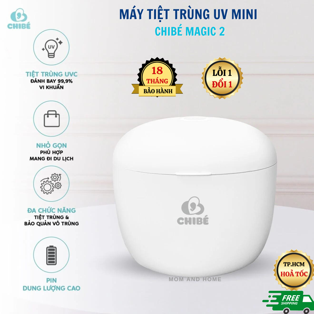 Máy tiệt trùng và bảo quản ti giả uvc mini cho bé chibé magic 2 bảo quản 24h, pin lớn, dung tích 350ml, bảo hành 18 tháng, tiệt trùng ti giả, ngặm nướu, đồ dùng cho bé