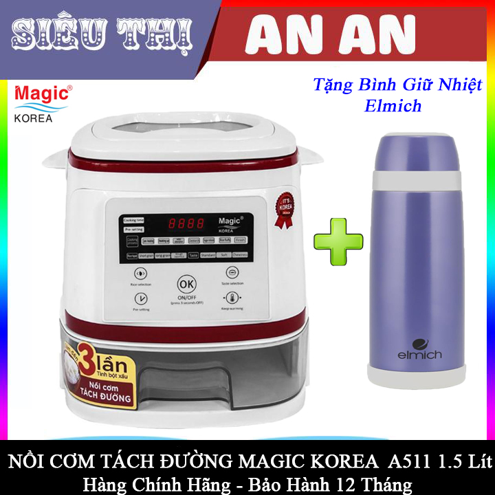 Nồi Cơm Tách Đường Magic A-511 công suất 900W bảo hành 12 tháng tặng bình giữ nhiệt