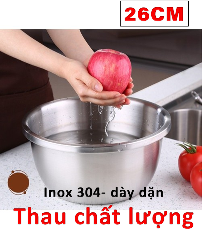 Thau rửa rau, củ quả bằng inox 26 CM. Thau đựng rau củ- thau trộn gỏi