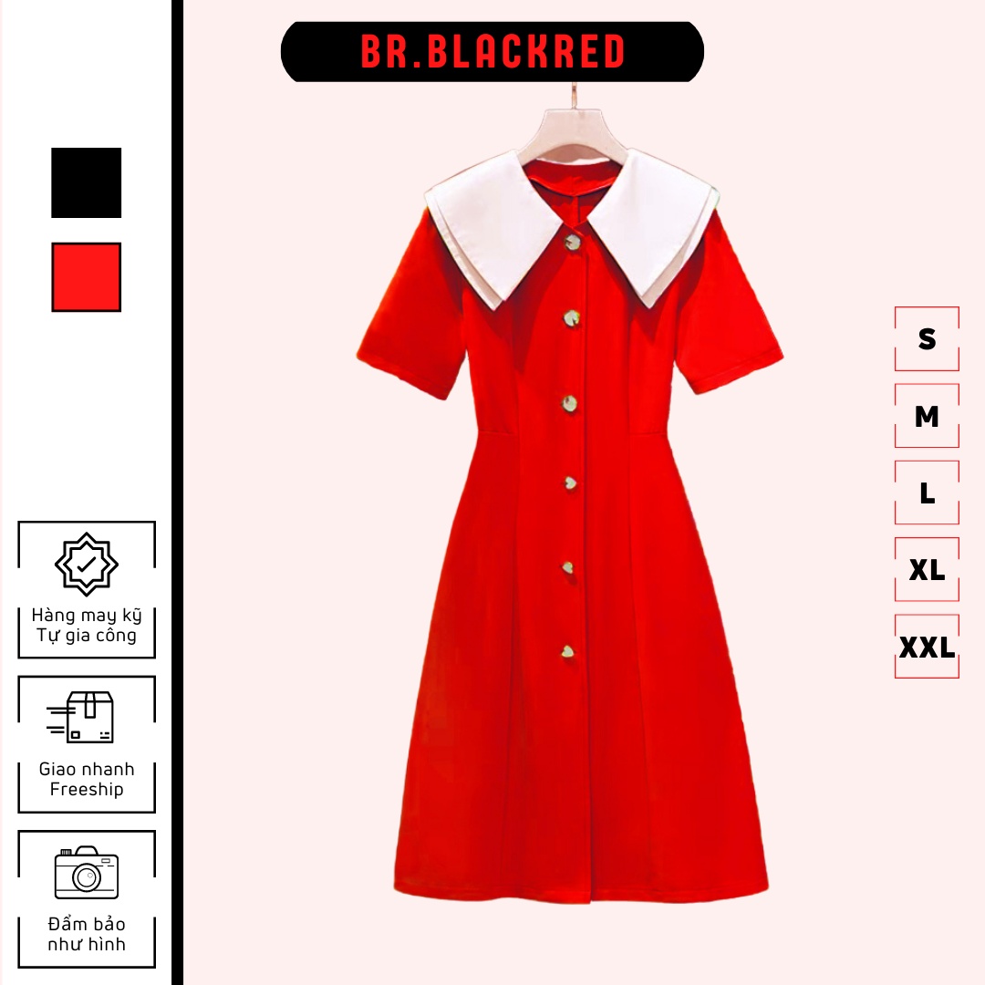 Đầm chữ A BLACKRED đầm nữ có cổ sang trọng thanh lịch