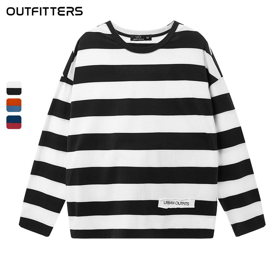 Áo Thun Tay Dài Nữ Nam Sọc Form Rộng [SIGNATURE FULL BOX] Outfitters TDO17 Kẻ 2 Sọc Ngang 100 Cotton 4 Chiều