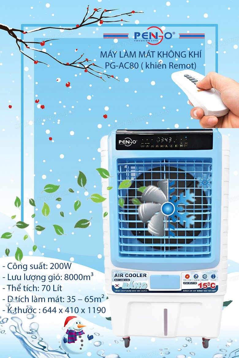Quạt làm mát không khí Pengo PG-AC45 Cảm ứng (có Remote)