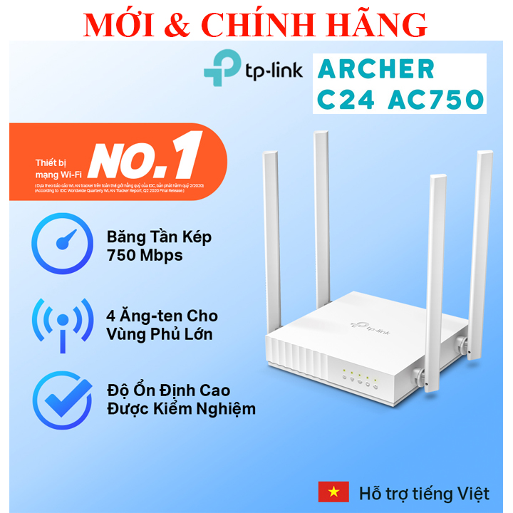 Bộ phát wifi băng tần kép AC 750Mbps TP-Link Archer C24 C20 \ TL-WR820N 300Mbps