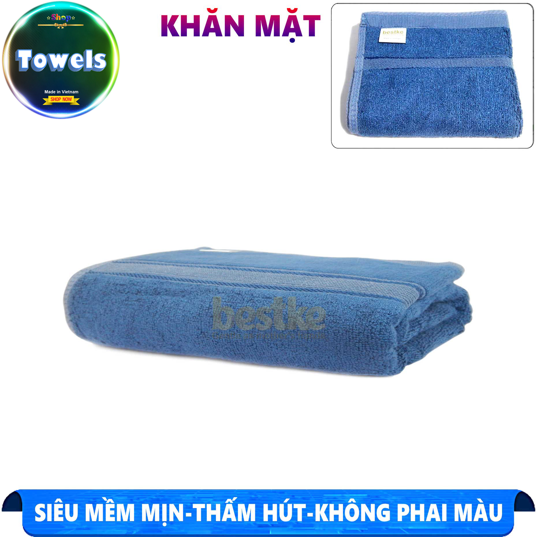 Khăn mặt , khăn sợi tre bestke màu xanh